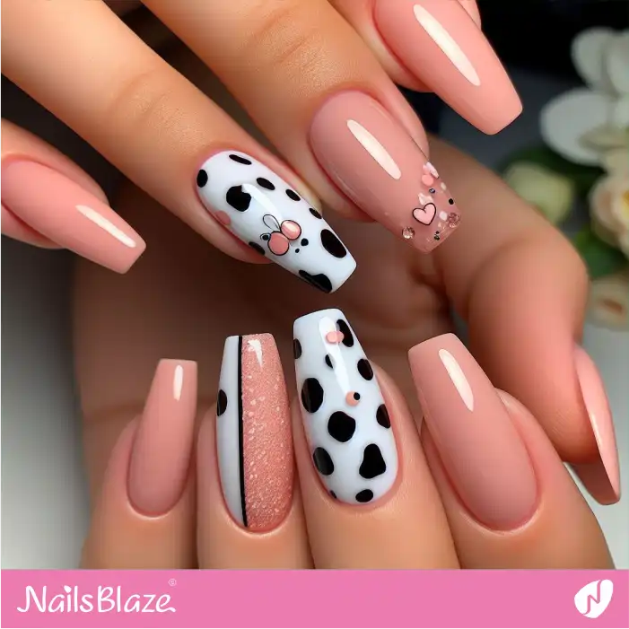 Peach Fuzz Nails with Dalmatian Print Design | Animal Print Nails - NB1971